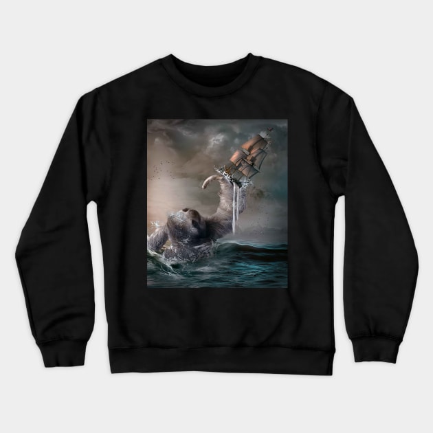 Sloth Kraken Giant Sea Monster Crewneck Sweatshirt by Random Galaxy